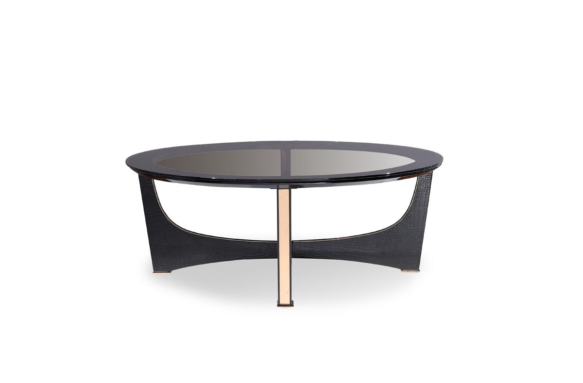 Talin Modern Black Crocodile and Rosegold Coffee Table