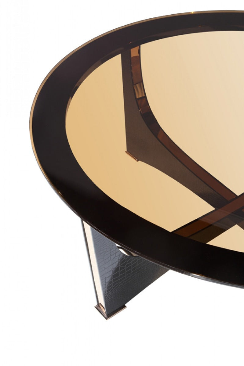 Talin Modern Black Crocodile and Rosegold Coffee Table