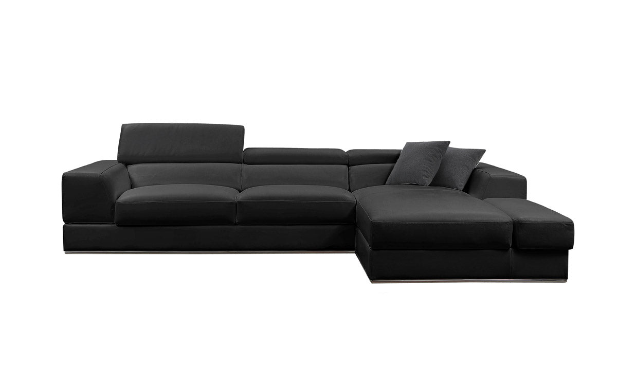 Divani Casa Pella Mini Modern Black Leather Right Facing Sectional Sofa