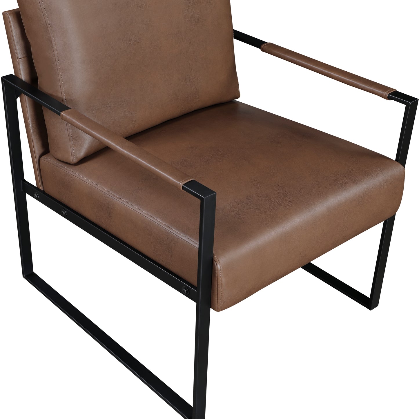 Homelegance Blaine Accent Chair in Brown Faux Leather with Black Metal Frame 1011BRW-1
