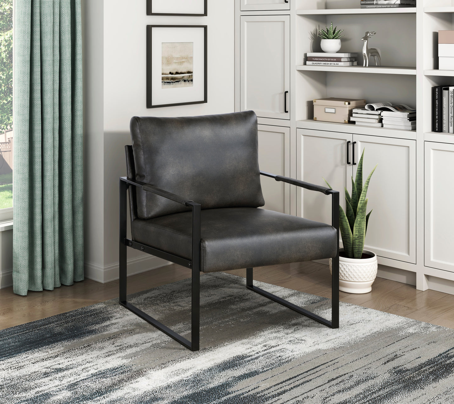 Homelegance Blaine Accent Chair in Dark Gray Faux Leather with Metal Frame 1011DGY-1