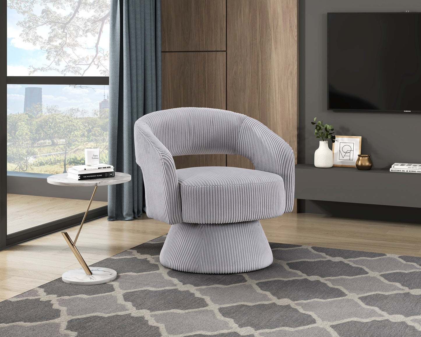 Homelegance Accent Chair Swivel Chair Gray Corduroy Upholstery 1013GRY-1