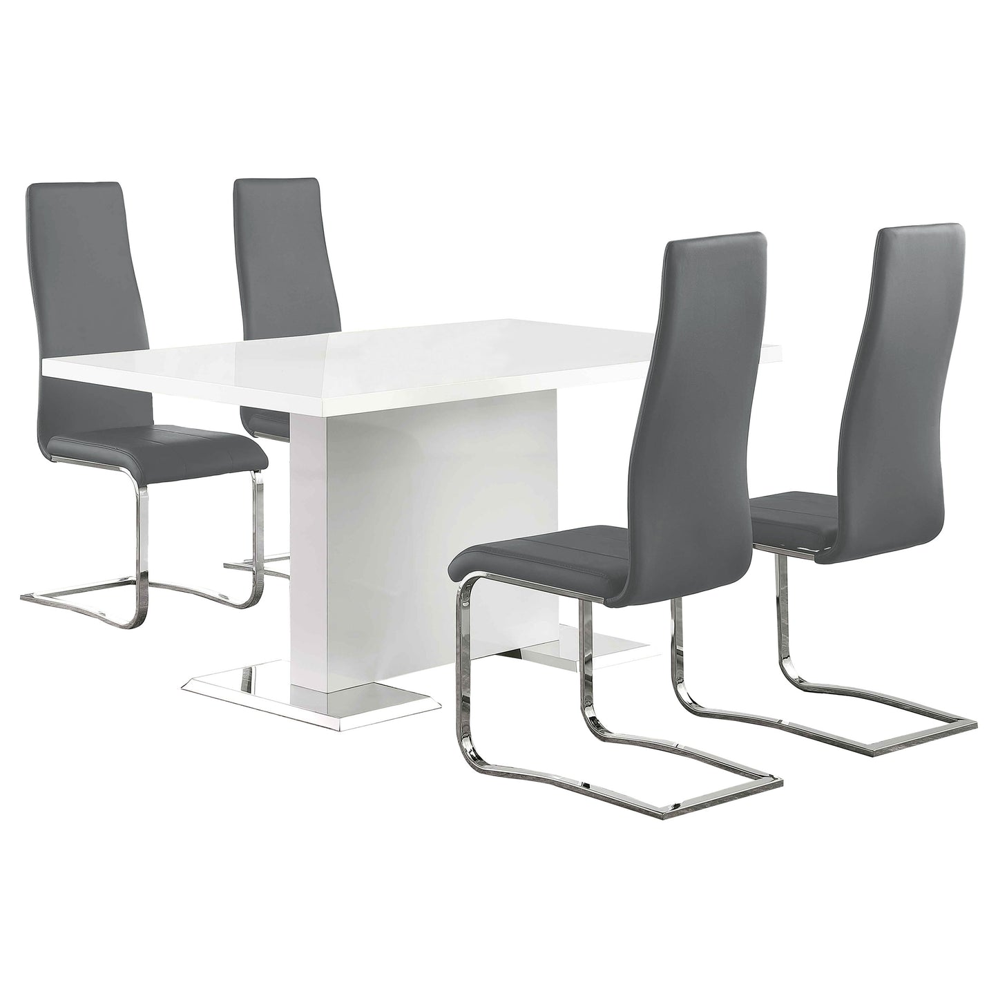 Anges 5-piece Dining Table Set White High Gloss and Grey