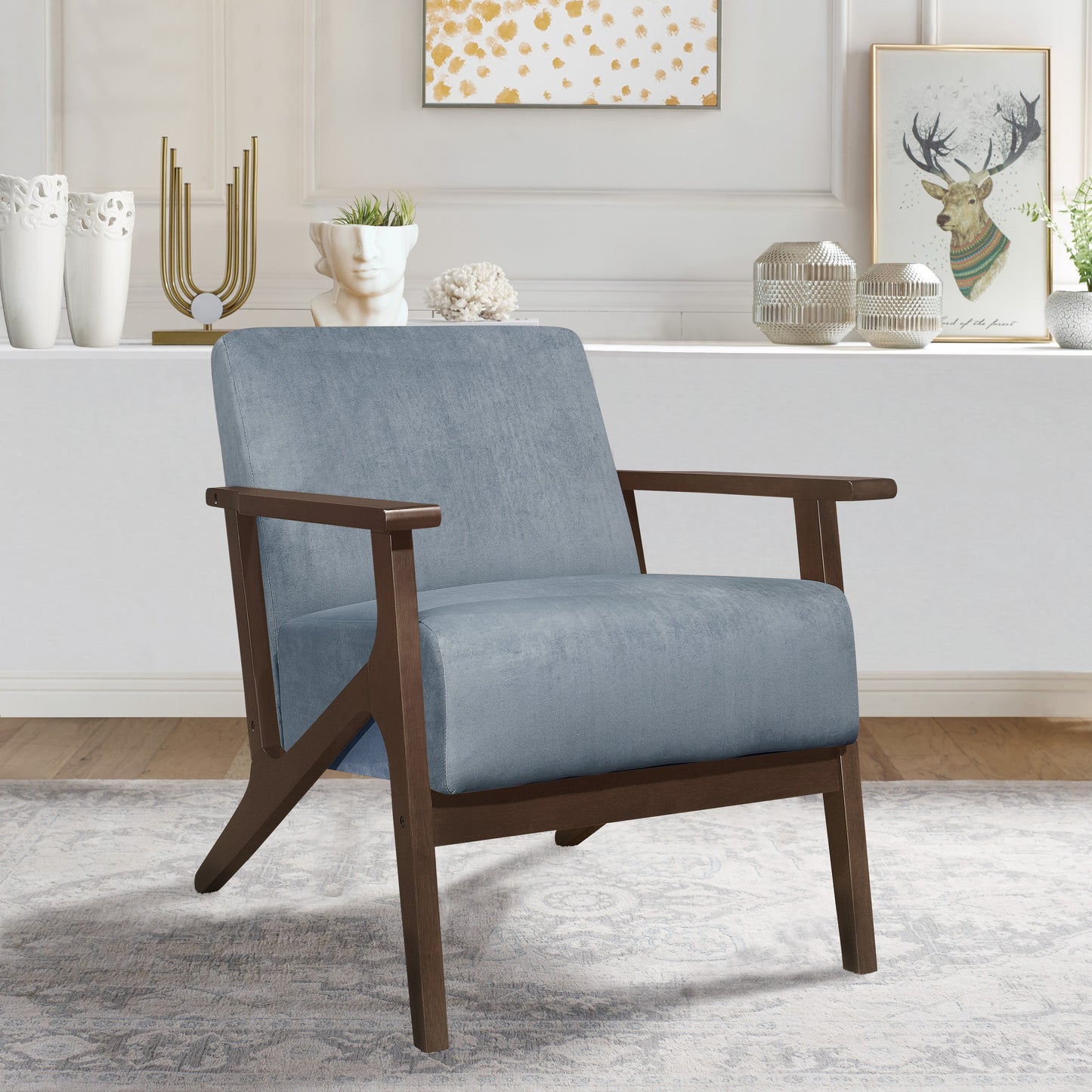 Homelegance August Accent Chair in Blue Gray Velvet with Dark Walnut Finish 1031BGY-1