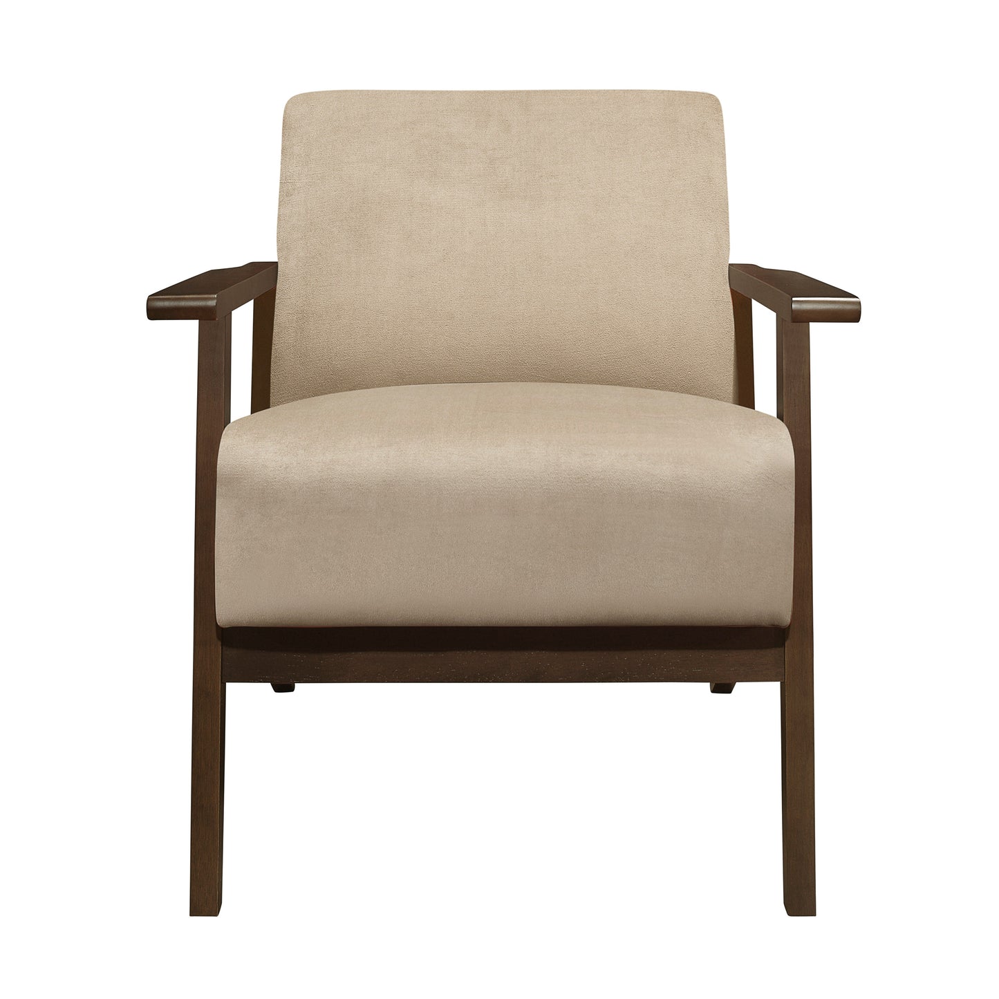 Homelegance August Accent Chair in Light Brown Velvet with Dark Walnut Finish 1031BR-1