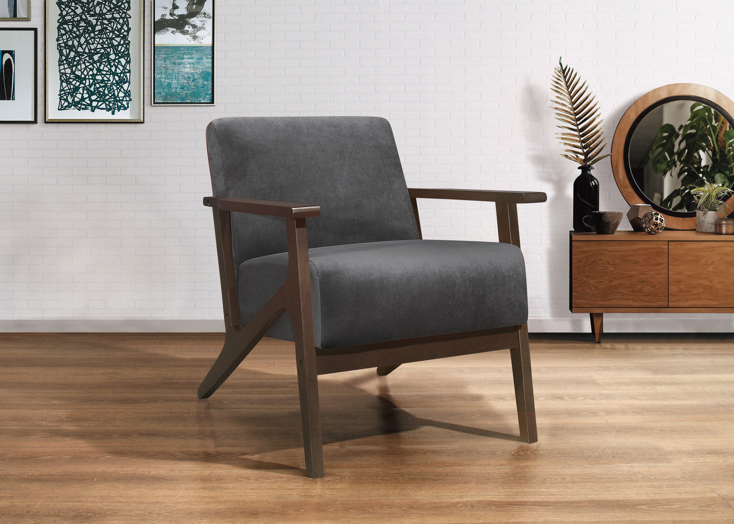 Homelegance August Accent Chair in Dark Gray Velvet with Exposed Wood Frame 1031DG-1