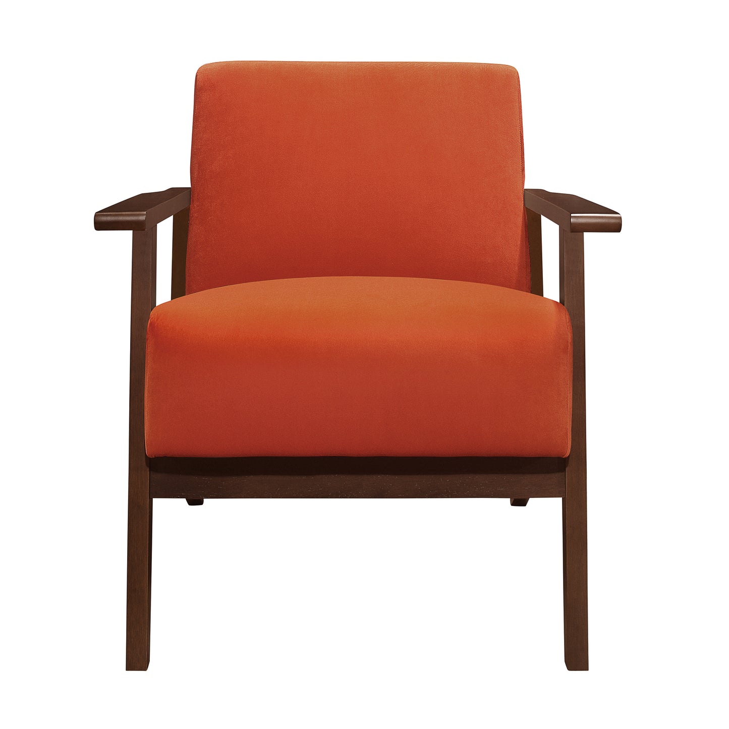 Homelegance August Accent Chair in Orange Velvet with Dark Walnut Finish 1031RN-1