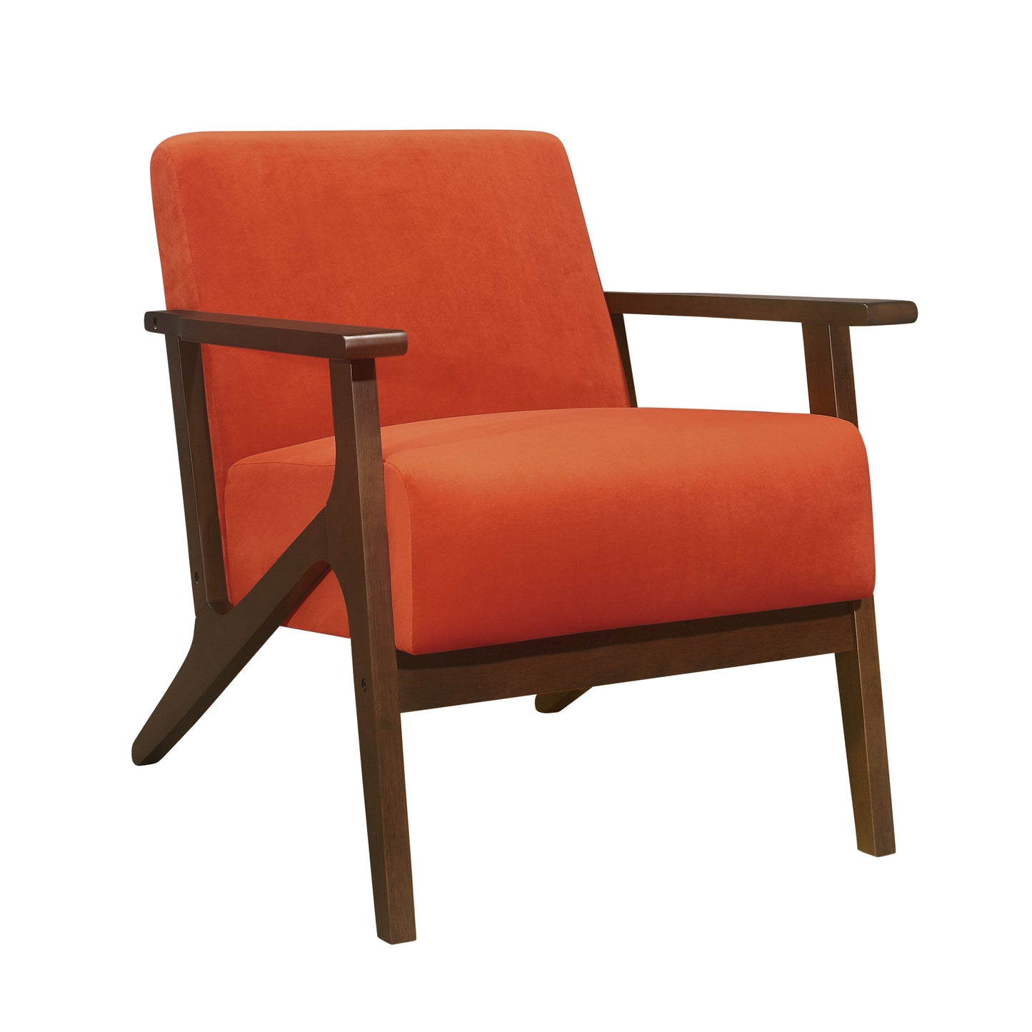 Homelegance August Accent Chair in Orange Velvet with Dark Walnut Finish 1031RN-1