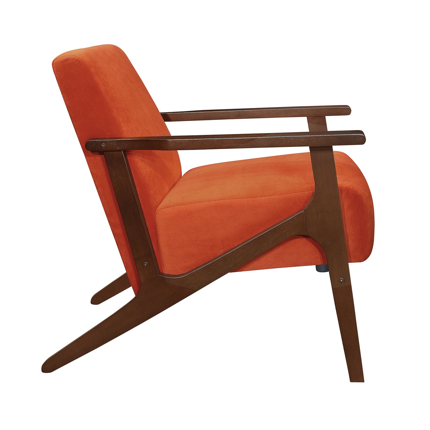 Homelegance August Accent Chair in Orange Velvet with Dark Walnut Finish 1031RN-1