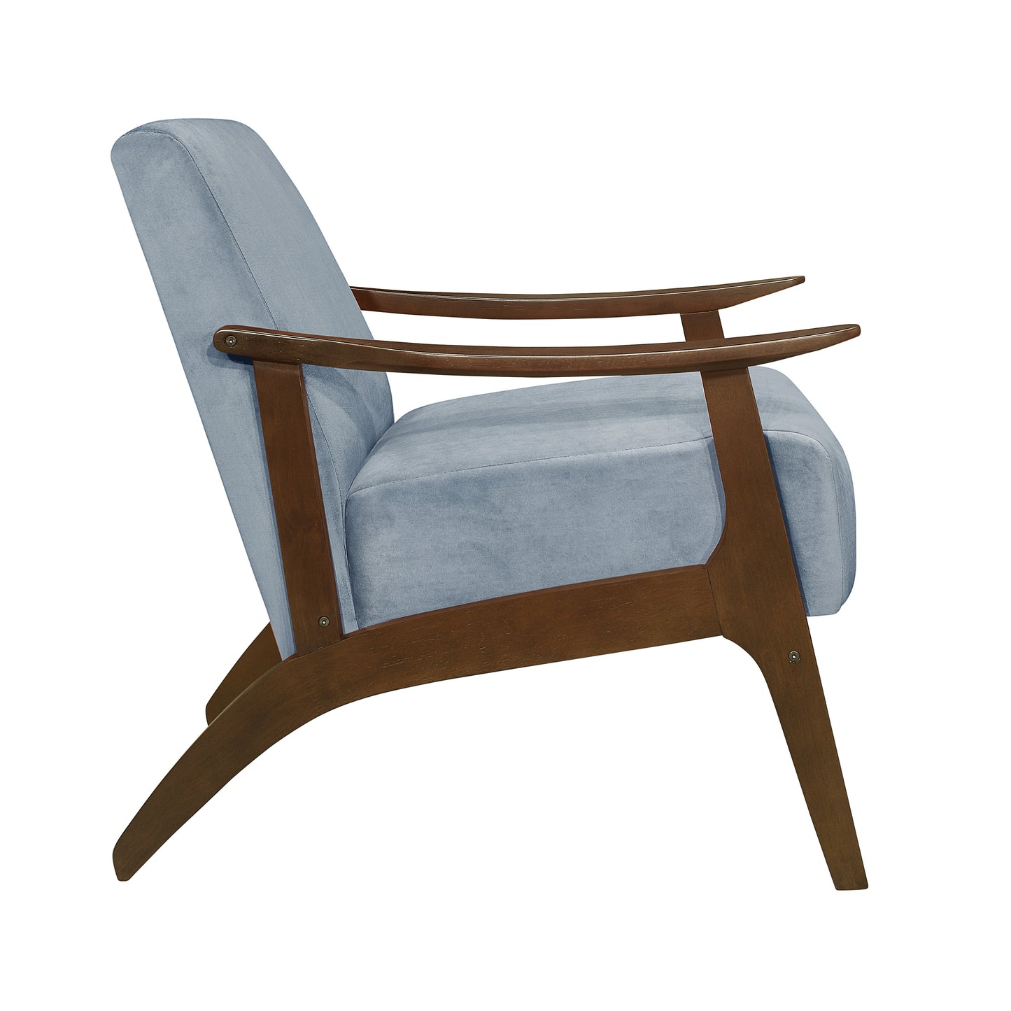 Homelegance Carlson Accent Chair in Blue Gray Velvet with Dark Walnut Finish 1032BGY-1
