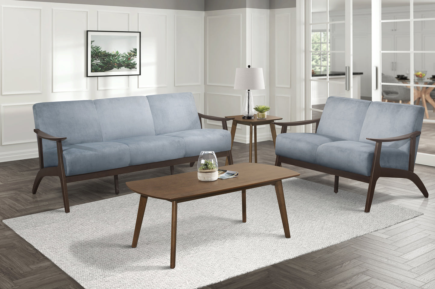 Homelegance Carlson Loveseat in Blue Gray Velvet 1032BGY-2
