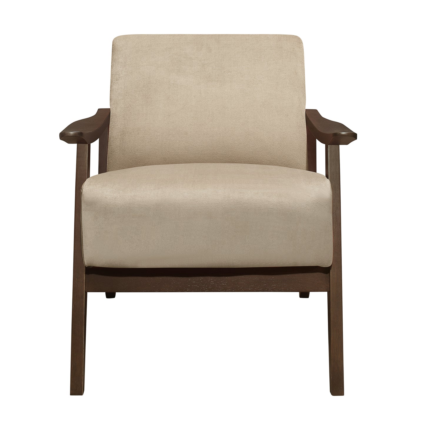 Homelegance Carlson Accent Chair in Light Brown Velvet with Dark Walnut Finish 1032BR-1