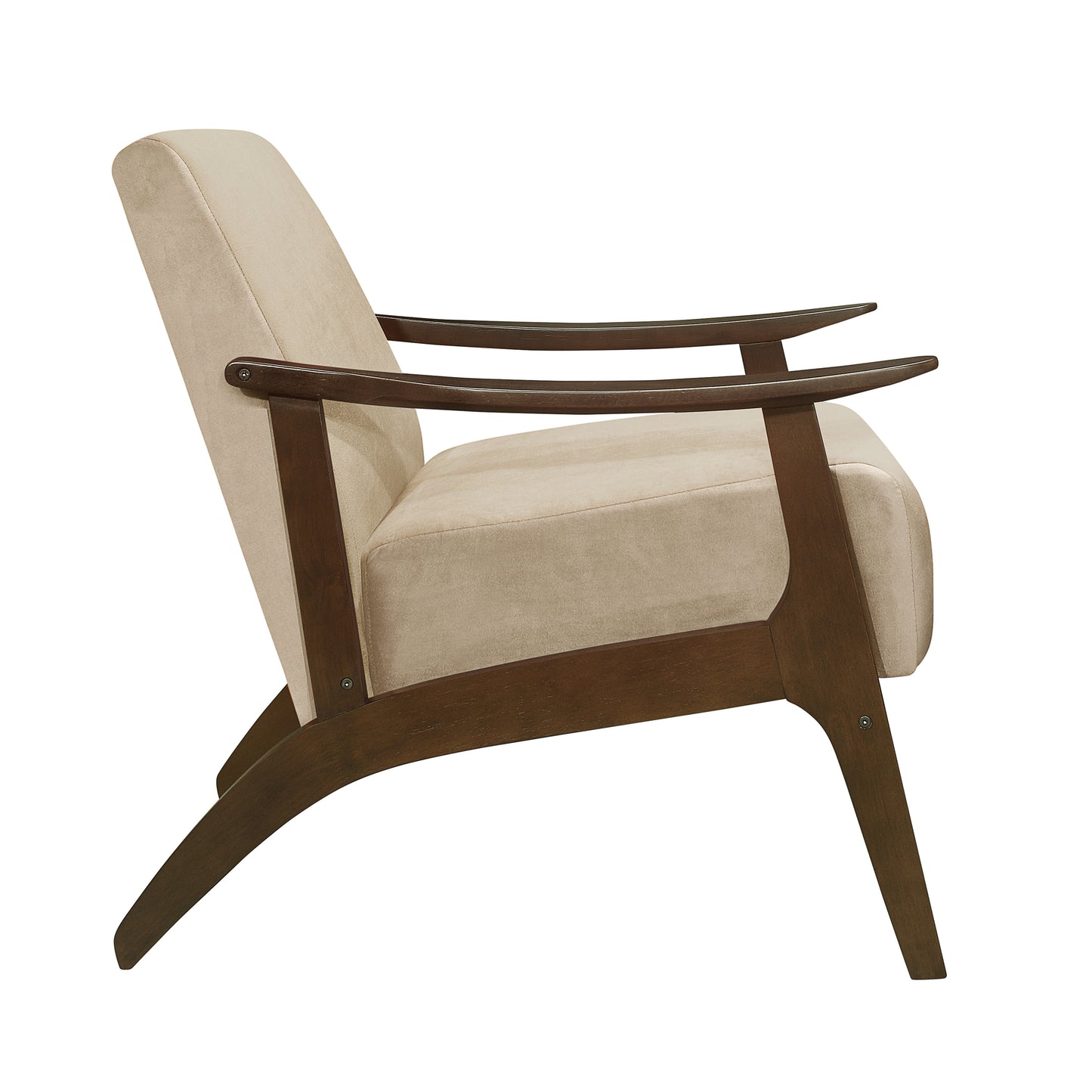 Homelegance Carlson Accent Chair in Light Brown Velvet with Dark Walnut Finish 1032BR-1