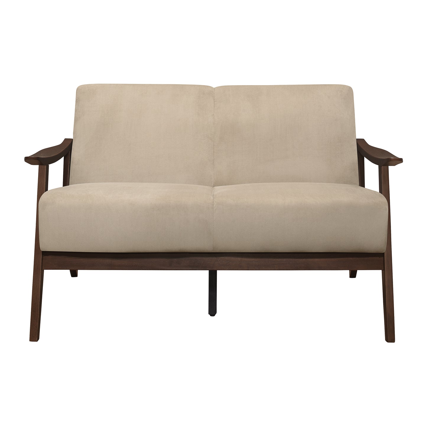 Homelegance Carlson Loveseat in Light Brown Velvet with Dark Walnut Finish 1032BR-2