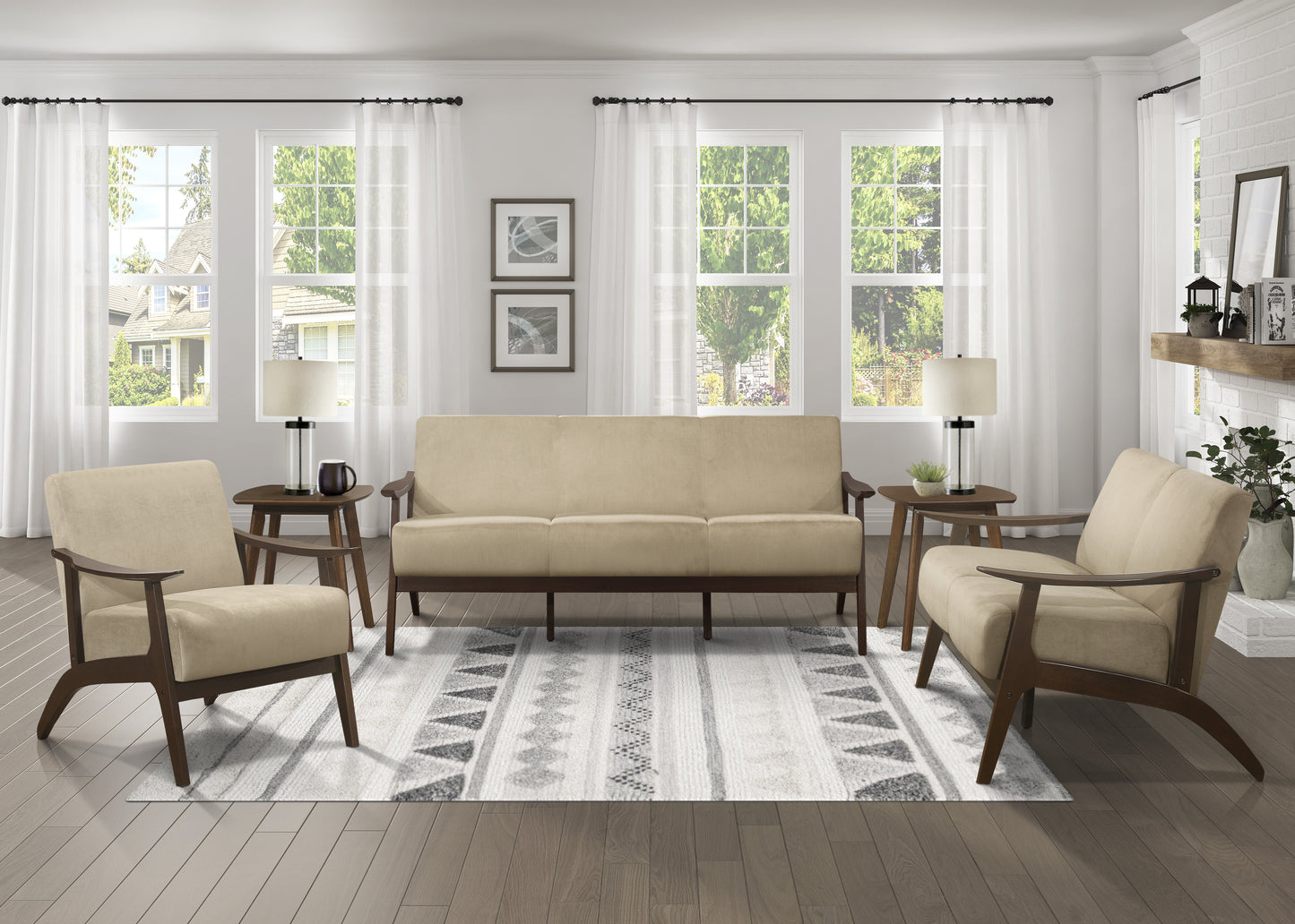Homelegance Carlson Accent Chair in Light Brown Velvet with Dark Walnut Finish 1032BR-1