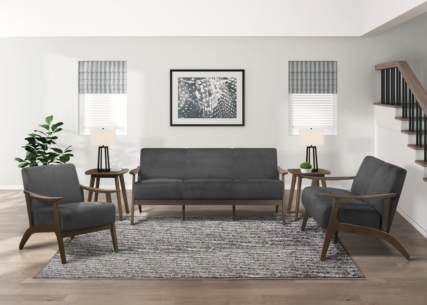 Homelegance Carlson Accent Chair in Dark Gray Velvet with Dark Walnut Finish 1032DG-1
