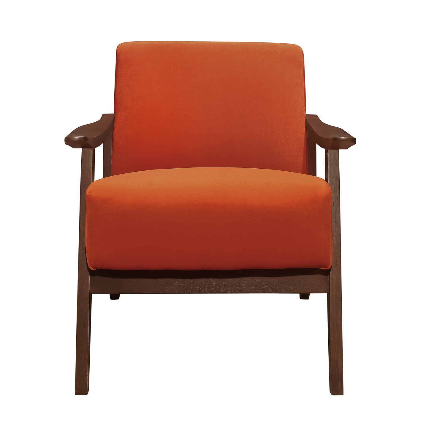 Homelegance Carlson Accent Chair in Orange Velvet with Dark Walnut Finish 1032RN-1