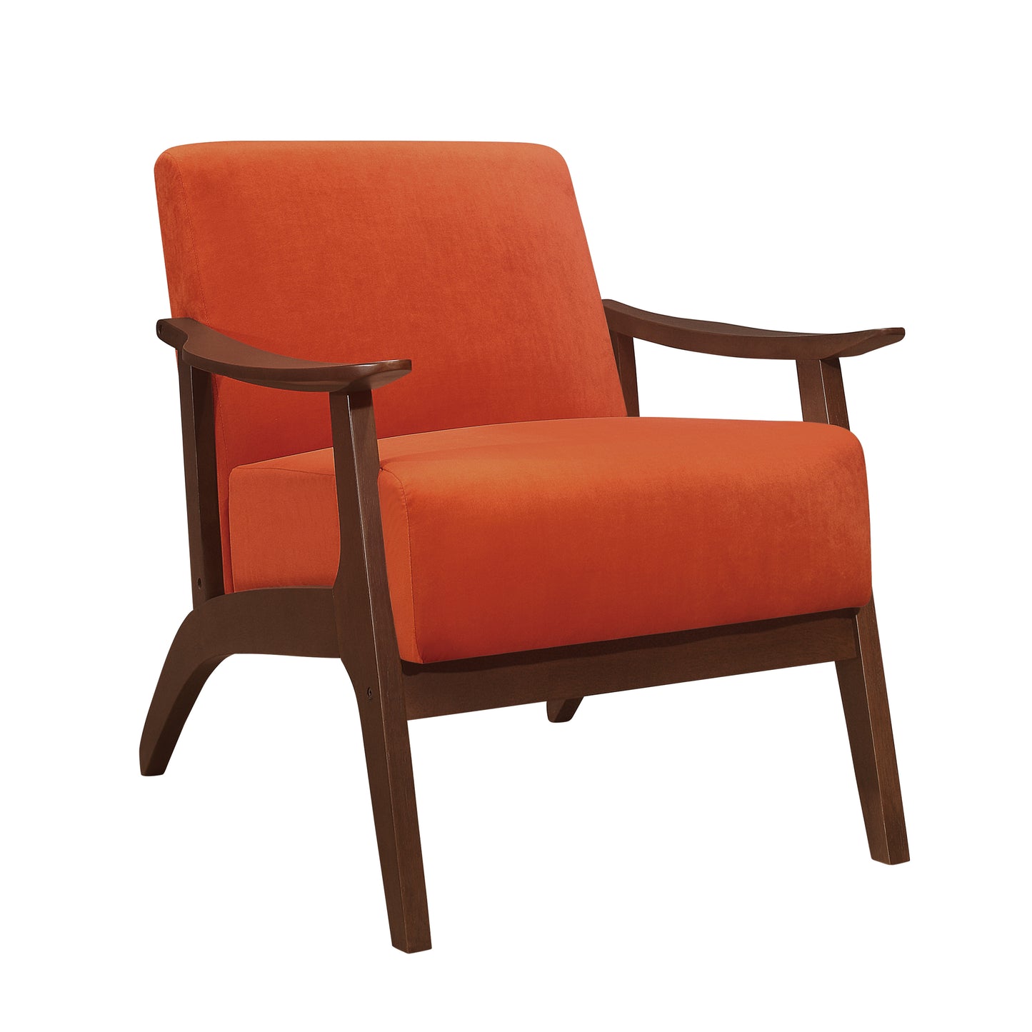 Homelegance Carlson Accent Chair in Orange Velvet with Dark Walnut Finish 1032RN-1