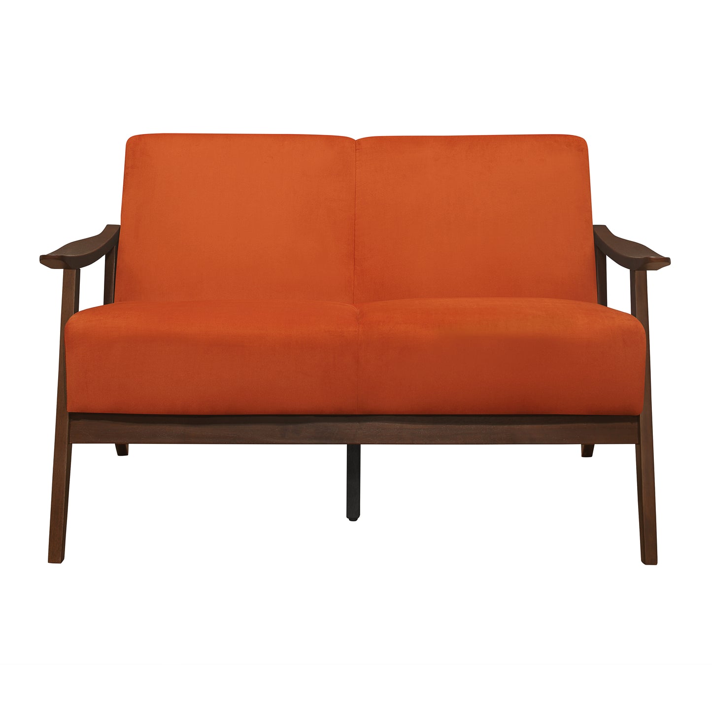 Homelegance Carlson Loveseat in Orange Velvet with Dark Walnut Finish 1032RN-2