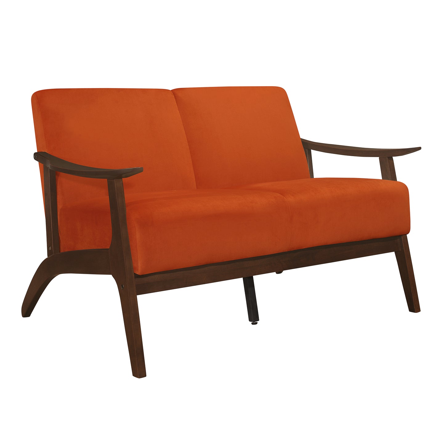 Homelegance Carlson Loveseat in Orange Velvet with Dark Walnut Finish 1032RN-2