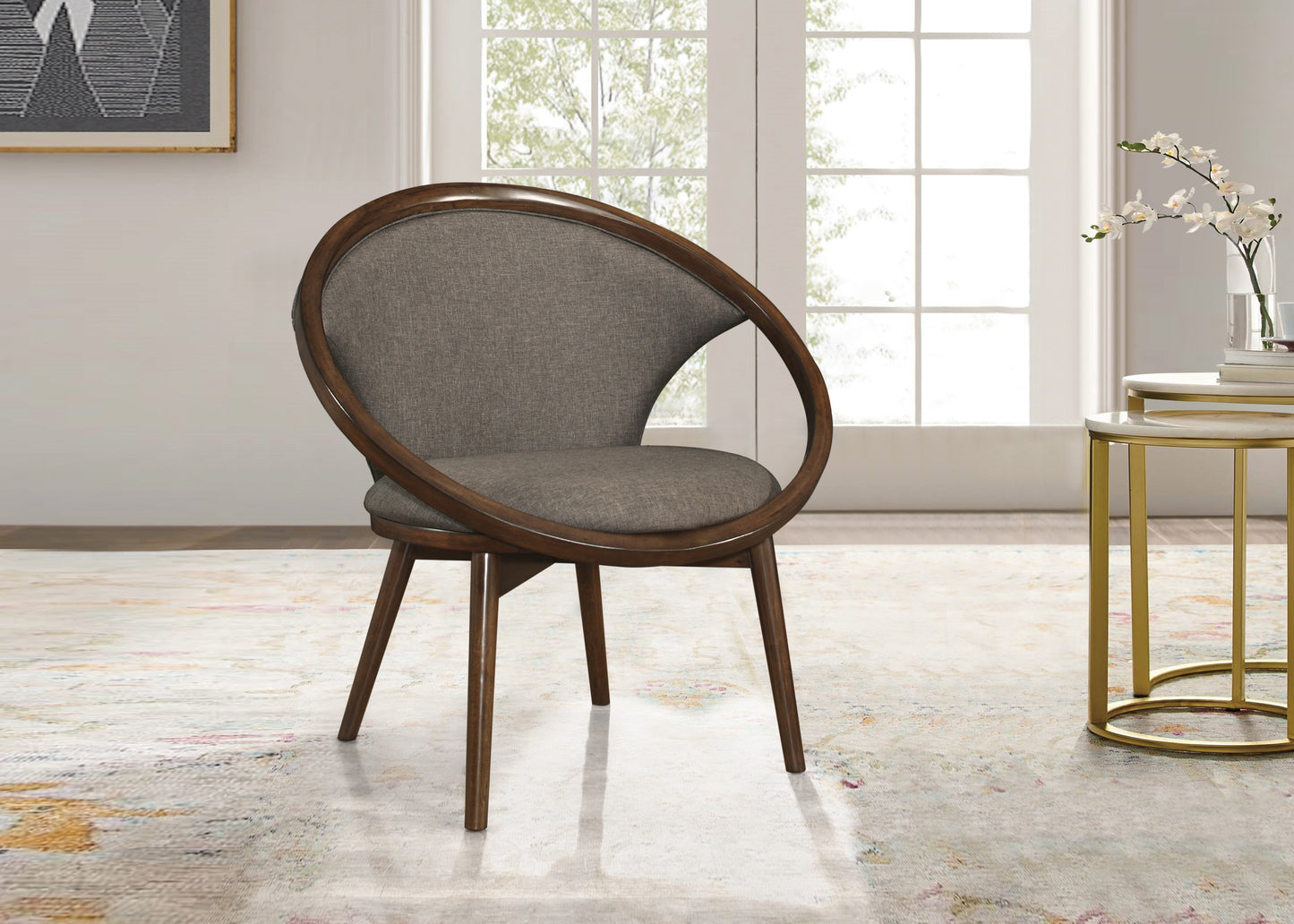 Homelegance Lowery Accent Chair in Chocolate Textured Fabric with Walnut Finish 1033F2S