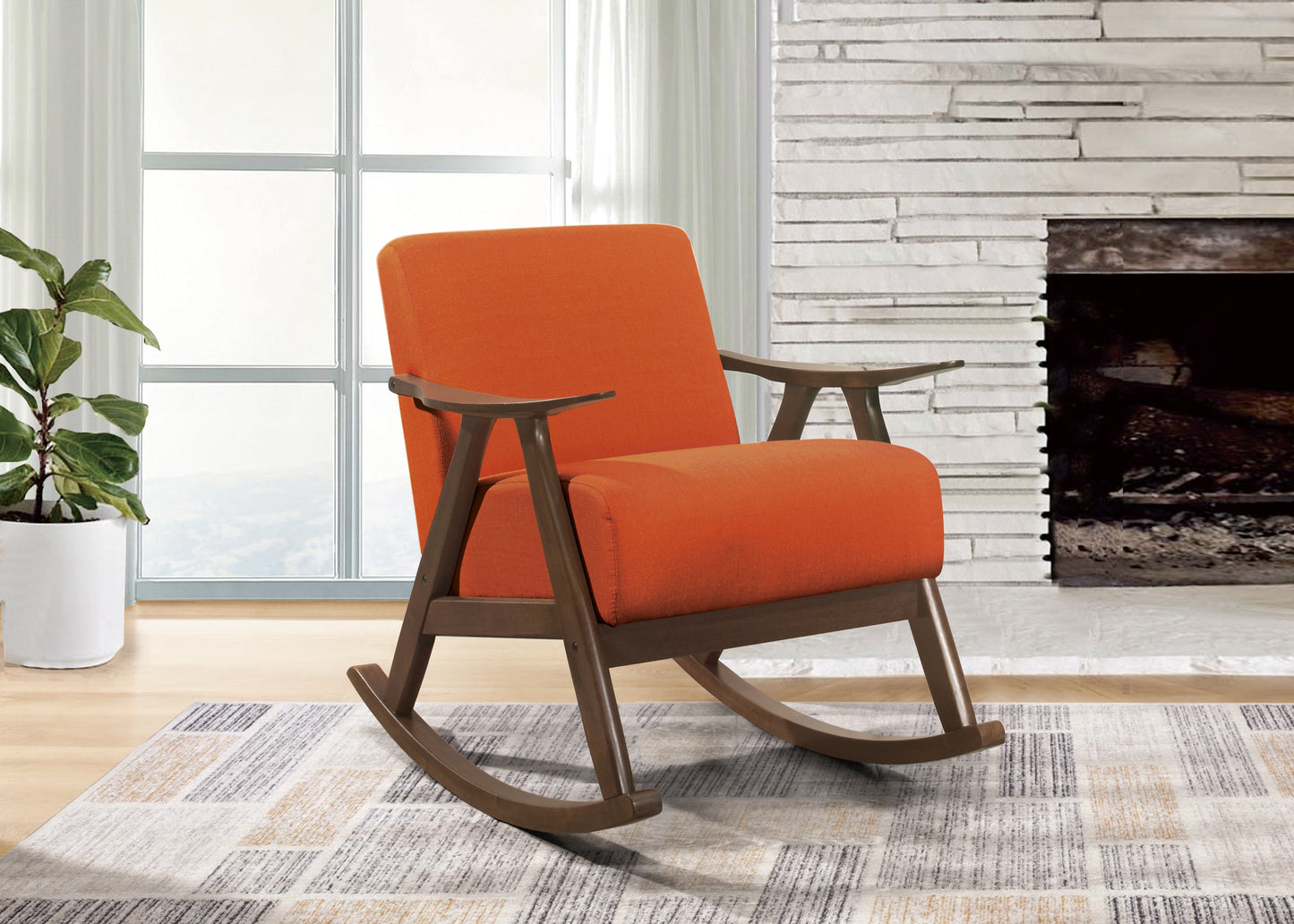 Homelegance Waithe Rocking Chair in Textured Orange Fabric with Dark Walnut Finish 1034RN-1