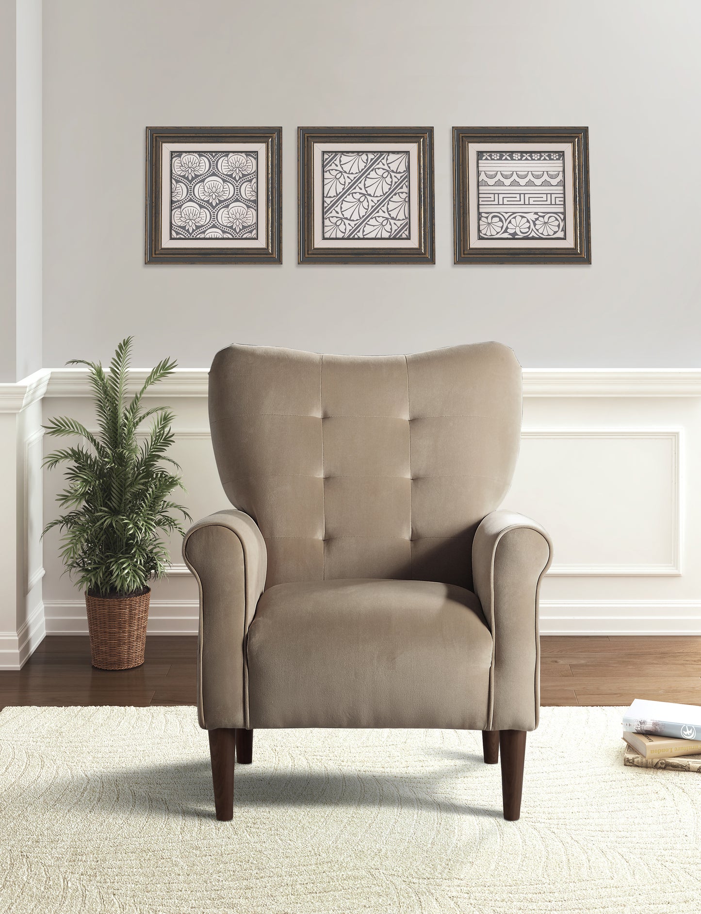 Homelegance Kyrie Accent Chair in Brown Velvet with Tufted Back 1046BR-1