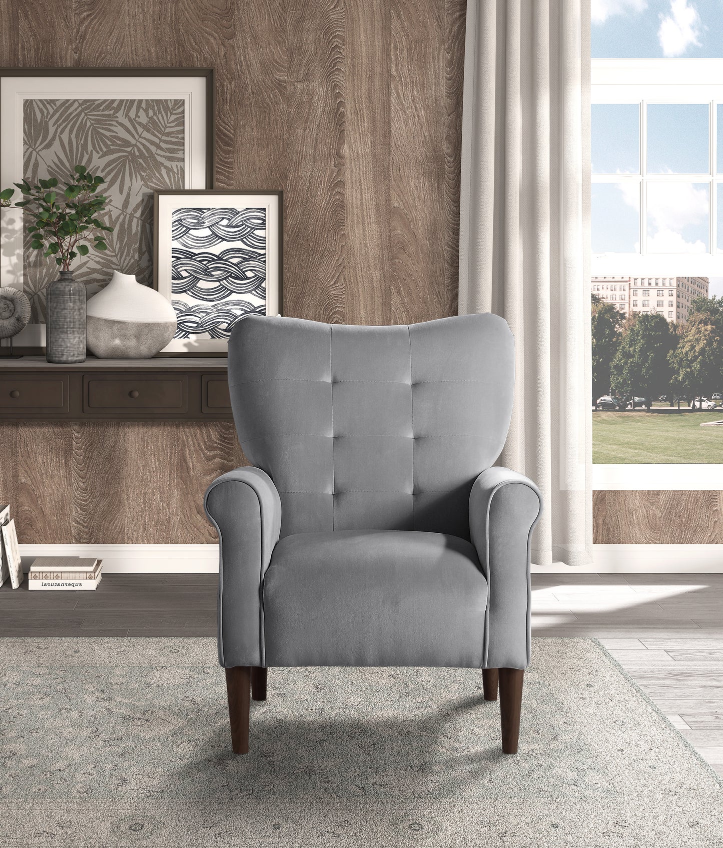 Homelegance Kyrie Accent Chair in Dark Gray Velvet with Tufted Back 1046DG-1