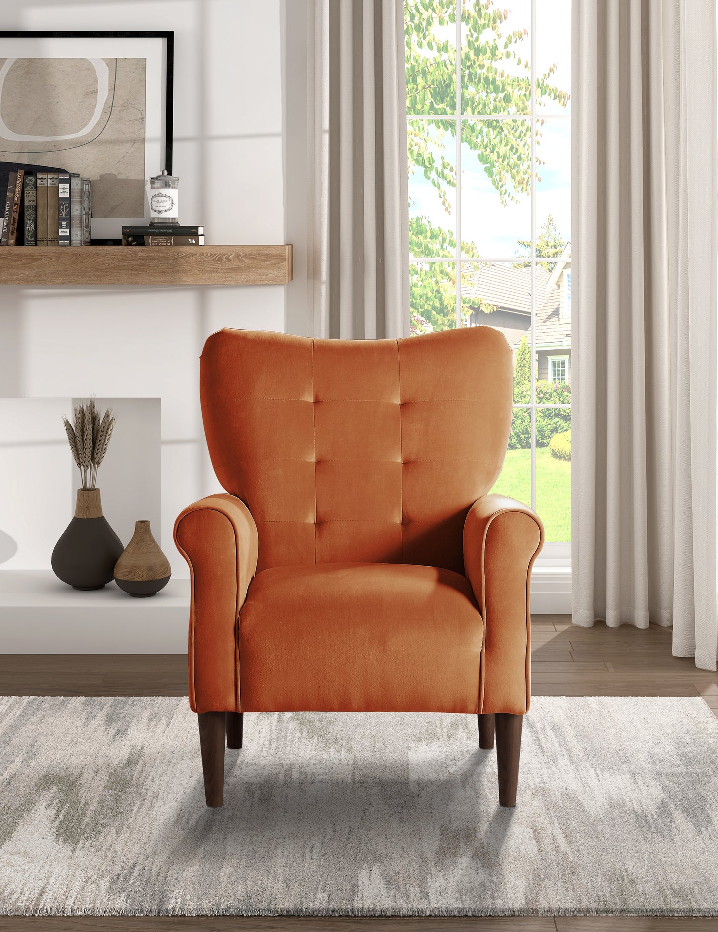 Homelegance Kyrie Accent Chair in Orange Velvet with Tufted Back 1046RN-1