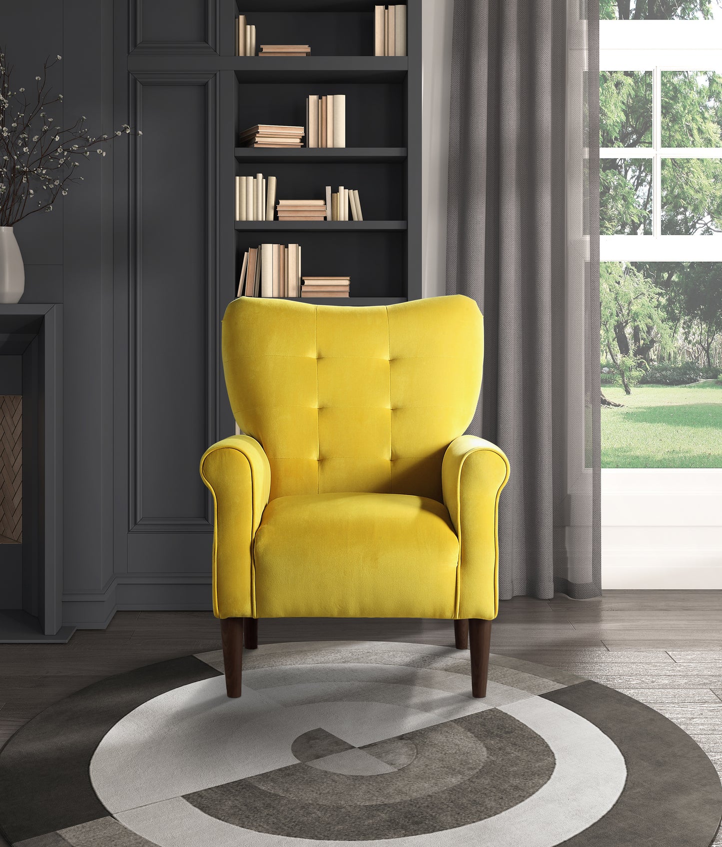 Homelegance Kyrie Accent Chair in Yellow Velvet with Tufted Back 1046YW-1