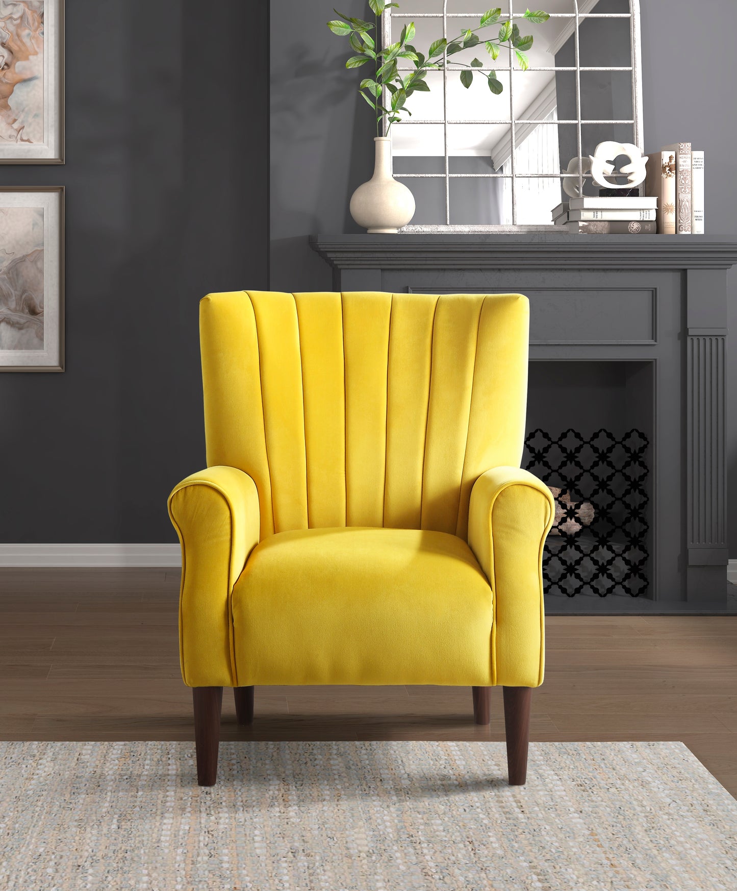 Homelegance Urielle Accent Chair in Yellow Velvet with Channel Tufted Back 1047YW-1