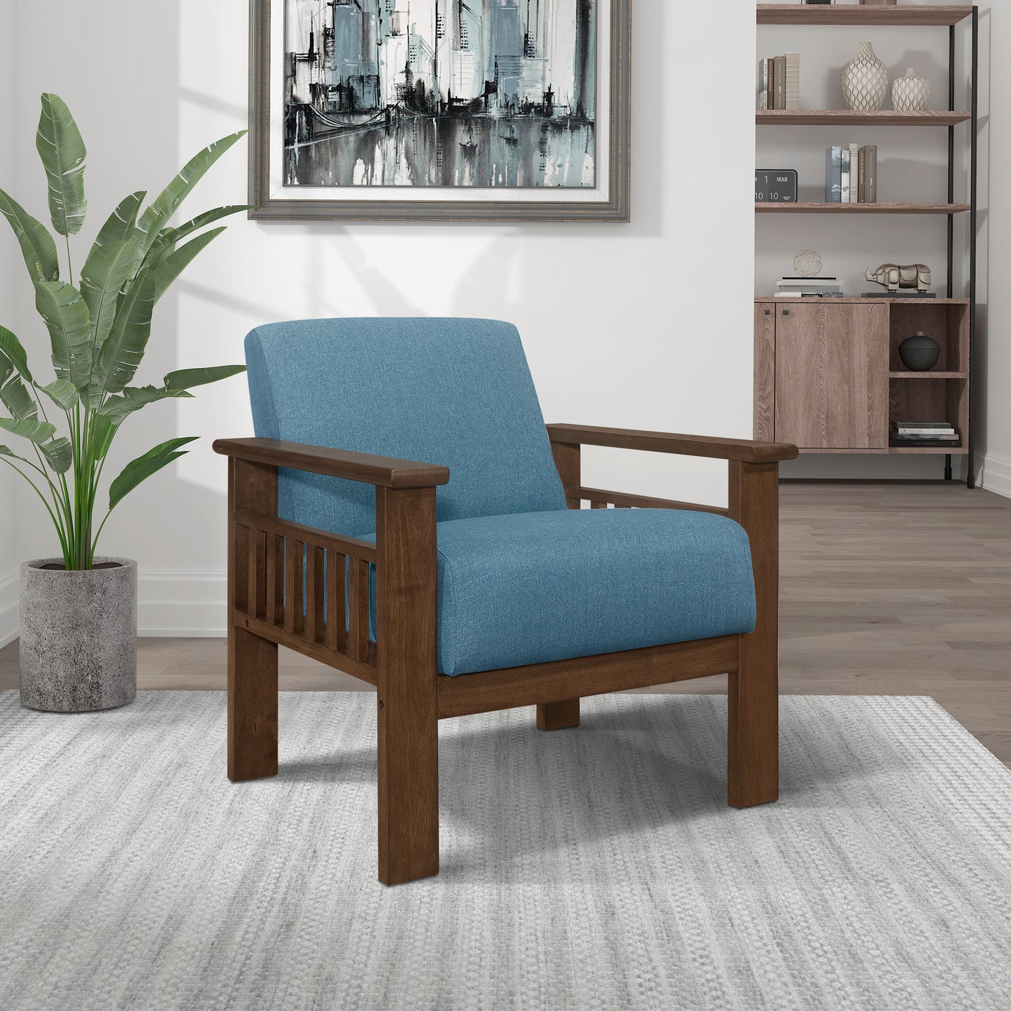 Homelegance Helena Accent Chair with Storage Arms in Blue Textured Fabric 1048BU-1
