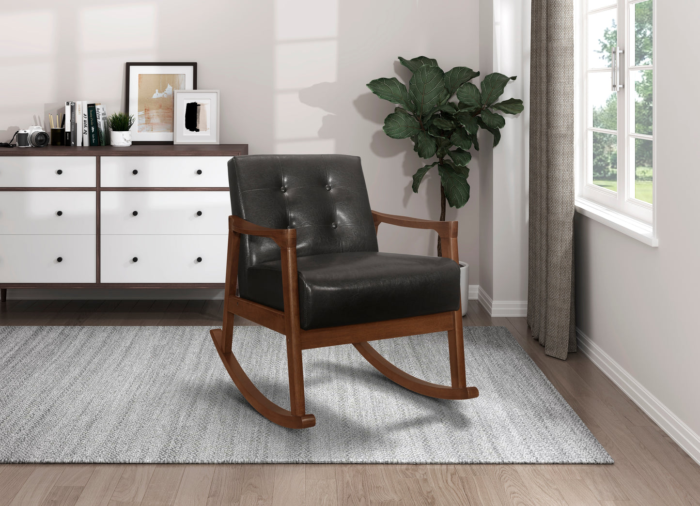 Homelegance Auden Rocking Chair Dark Brown Faux Leather 1049DB-1