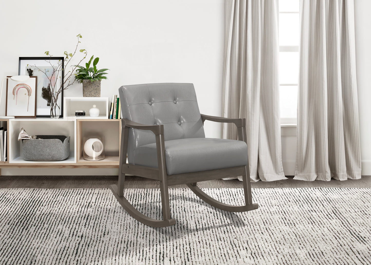 Homelegance Auden Rocking Chair in Light Gray Faux Leather 1049GY-1