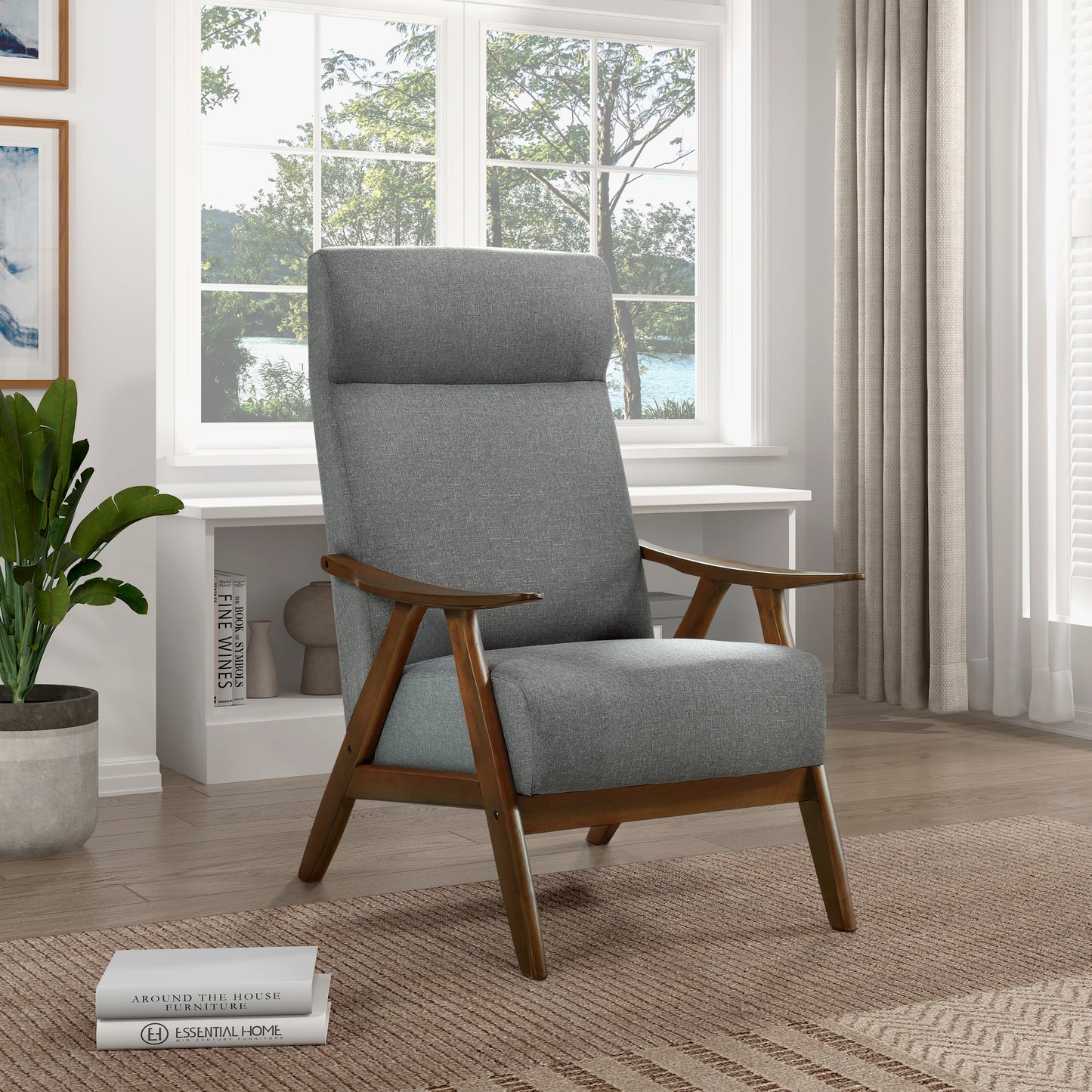 Homelegance Kalmar Accent Chair in Textured Gray Fabric with Walnut Finish 1077GY-1