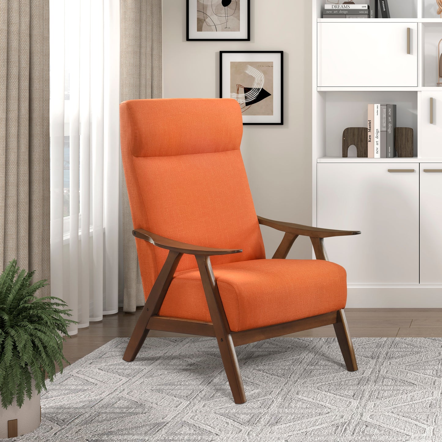 Homelegance Kalmar Accent Chair in Textured Orange Fabric with Walnut Finish 1077RN-1