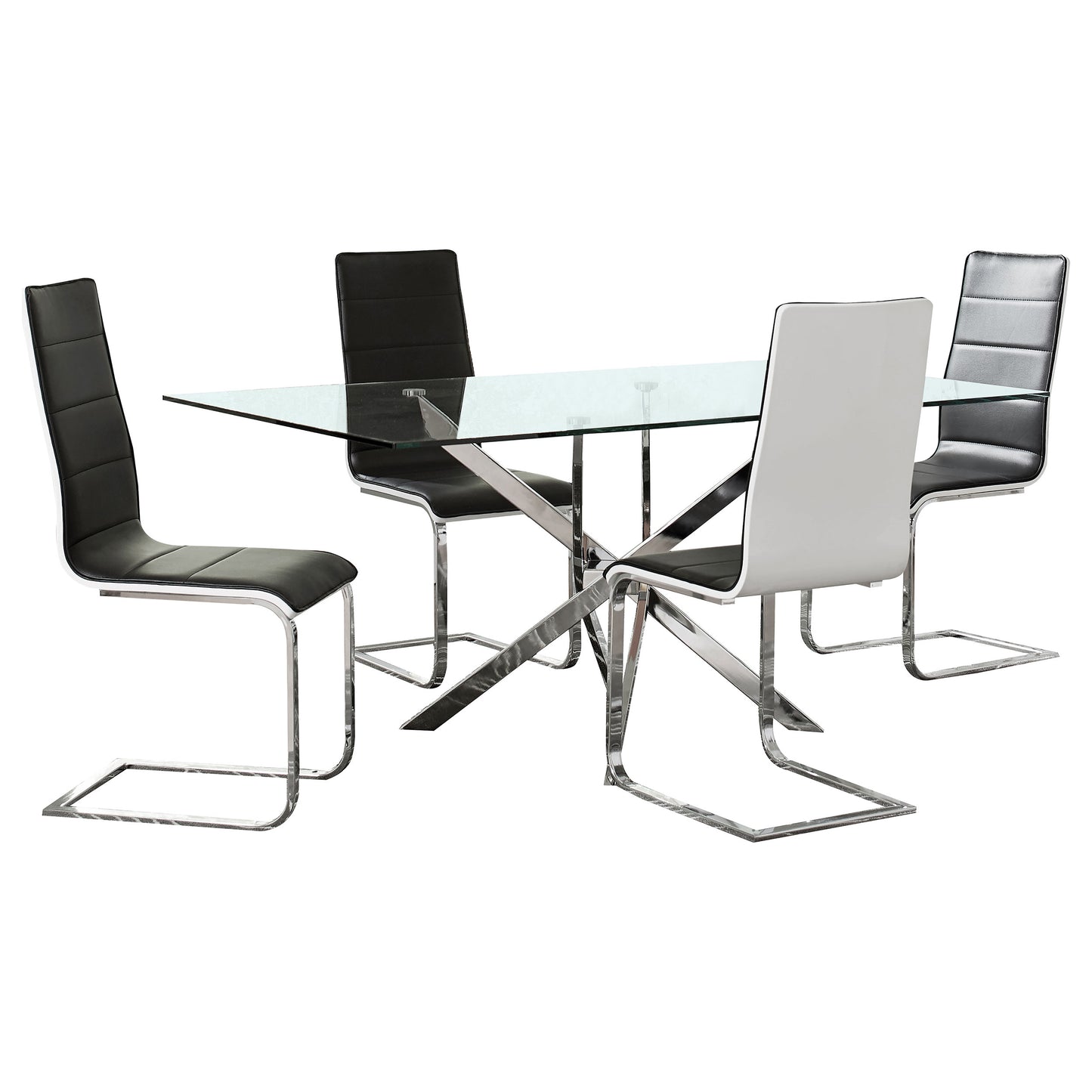 Carmelo 5-piece Rectangular Glass Top Dining Set Chrome