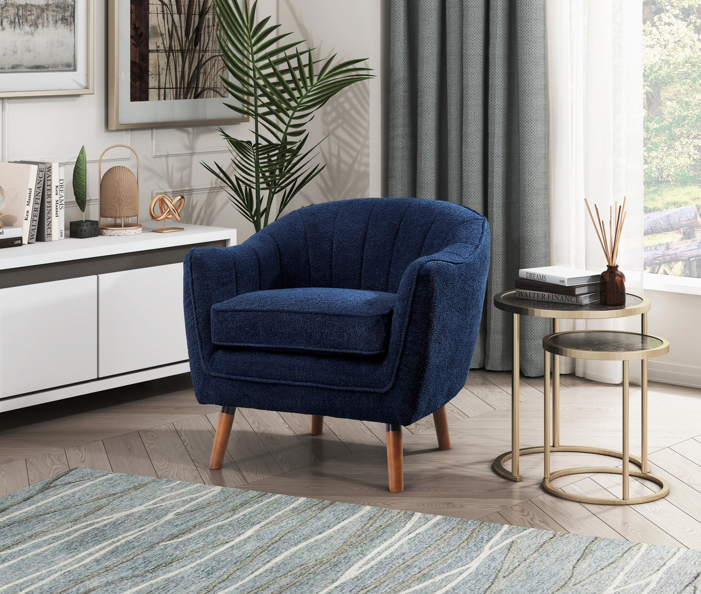Homelegance Cutler Accent Chair in Textured Blue Fabric with Solid Wood Legs 1081BU-1