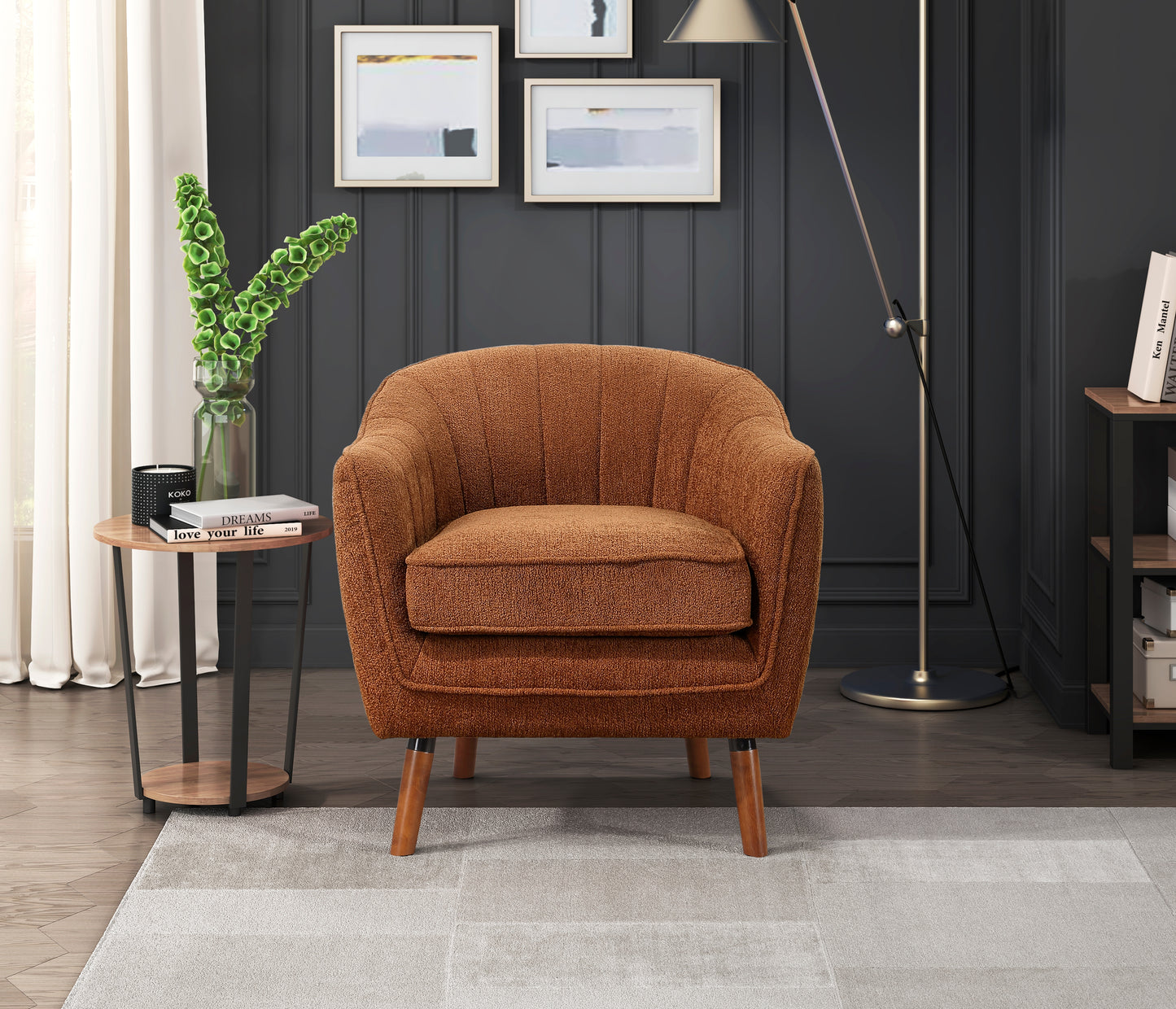 Homelegance Cutler Accent Chair in Rust Textured Fabric with Solid Wood Legs 1081RU-1