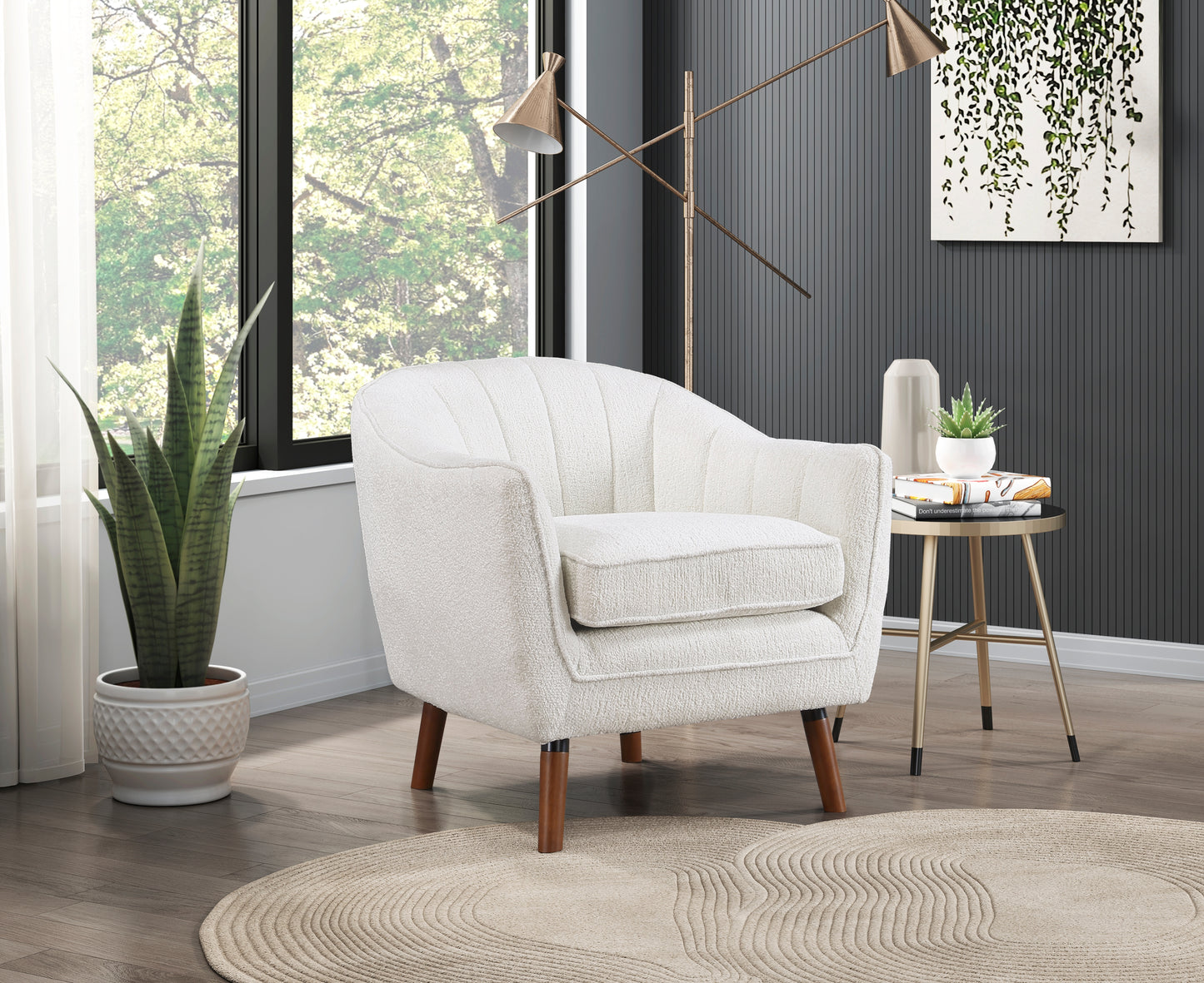 Homelegance Cutler Accent Chair in Textured White Fabric with Brown Legs 1081WH-1