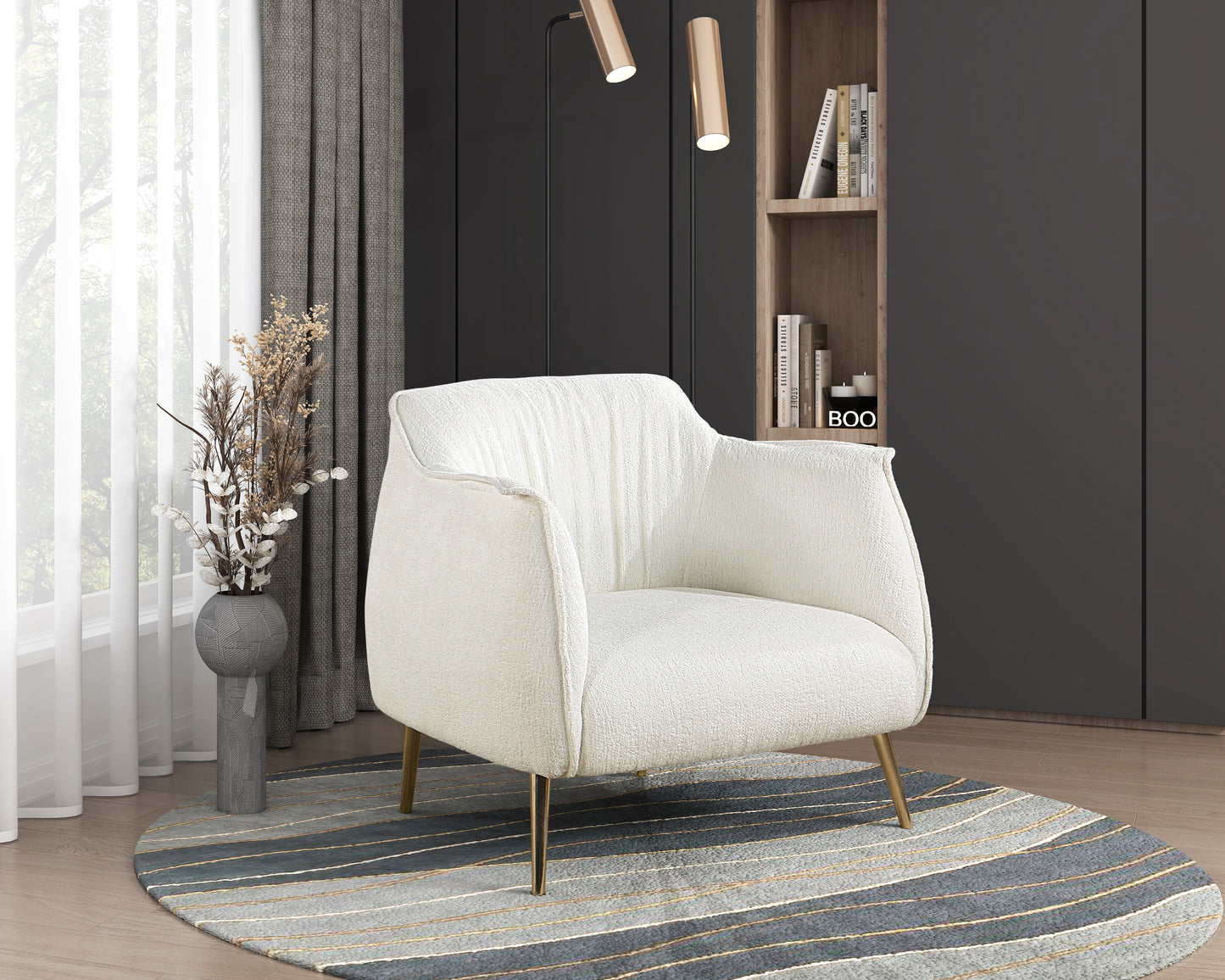 Homelegance Rachael Accent Chair in White Boucle with Gold Metal Legs 1085F1S