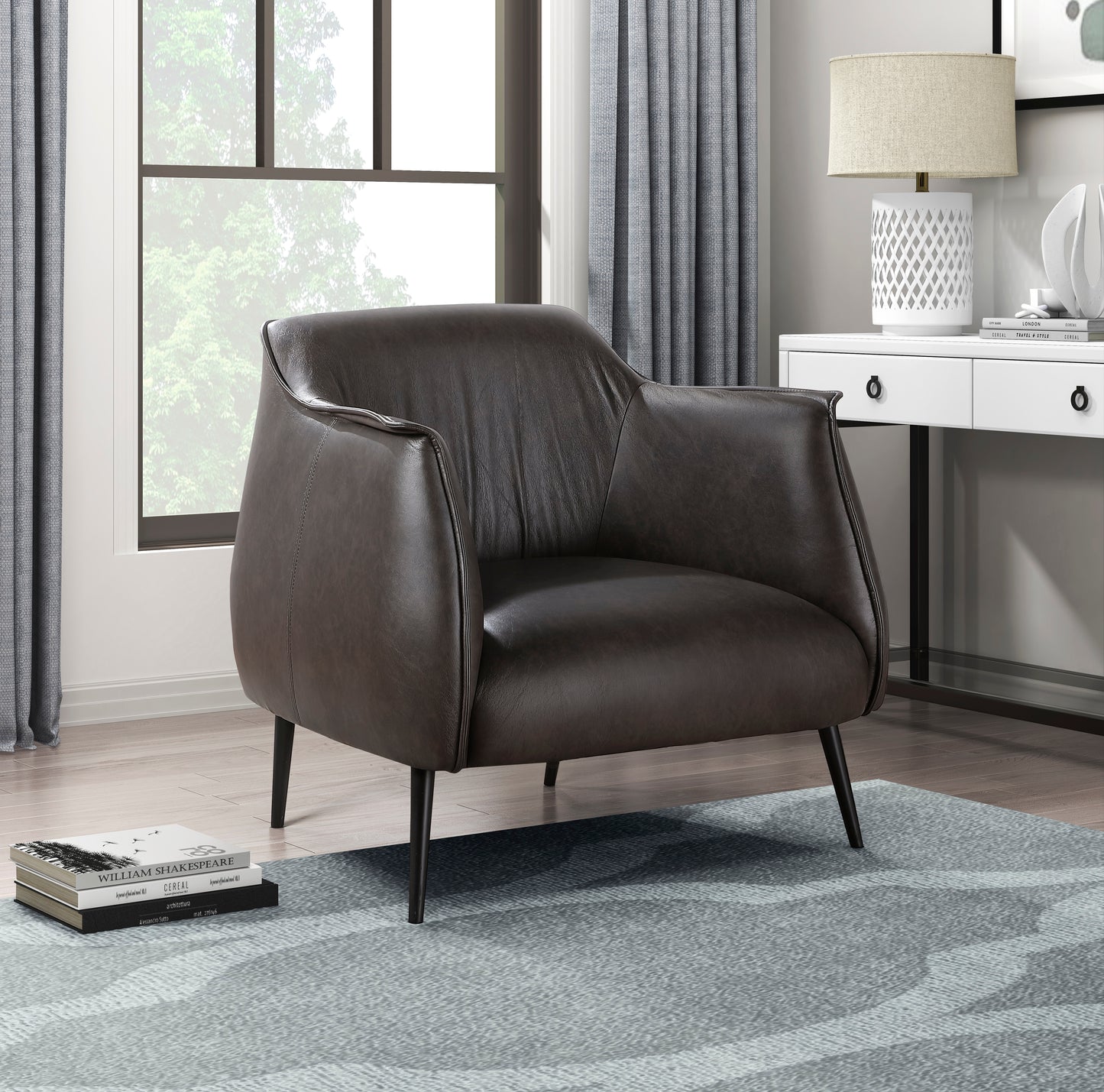 Homelegance Rachael Accent Chair in Brown Faux Leather with Metal Legs 1085F2S