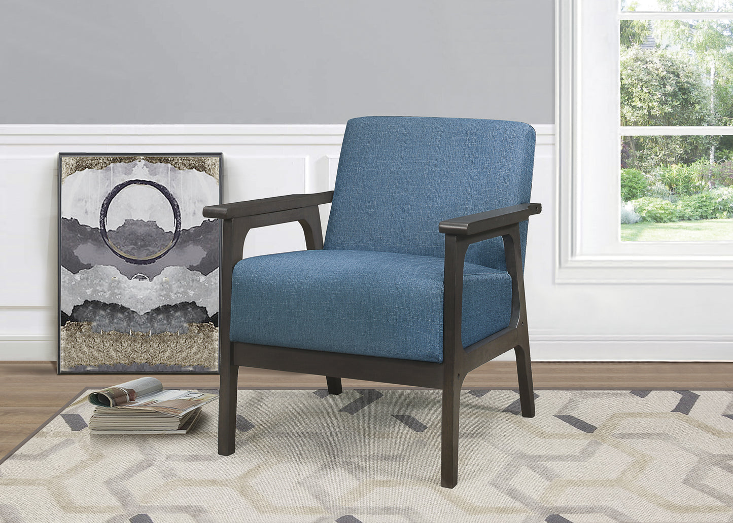 Homelegance Ocala Accent Chair in Textured Blue Fabric with Antique Gray Finish 1103BU-1