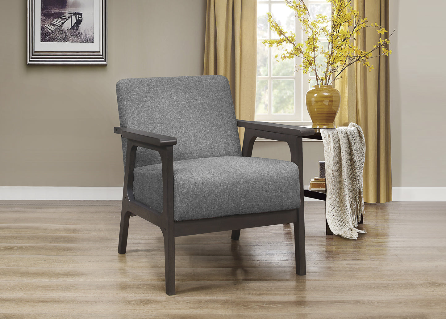 Homelegance Ocala Accent Chair in Textured Gray Fabric with Antique Gray Finish 1103GY-1