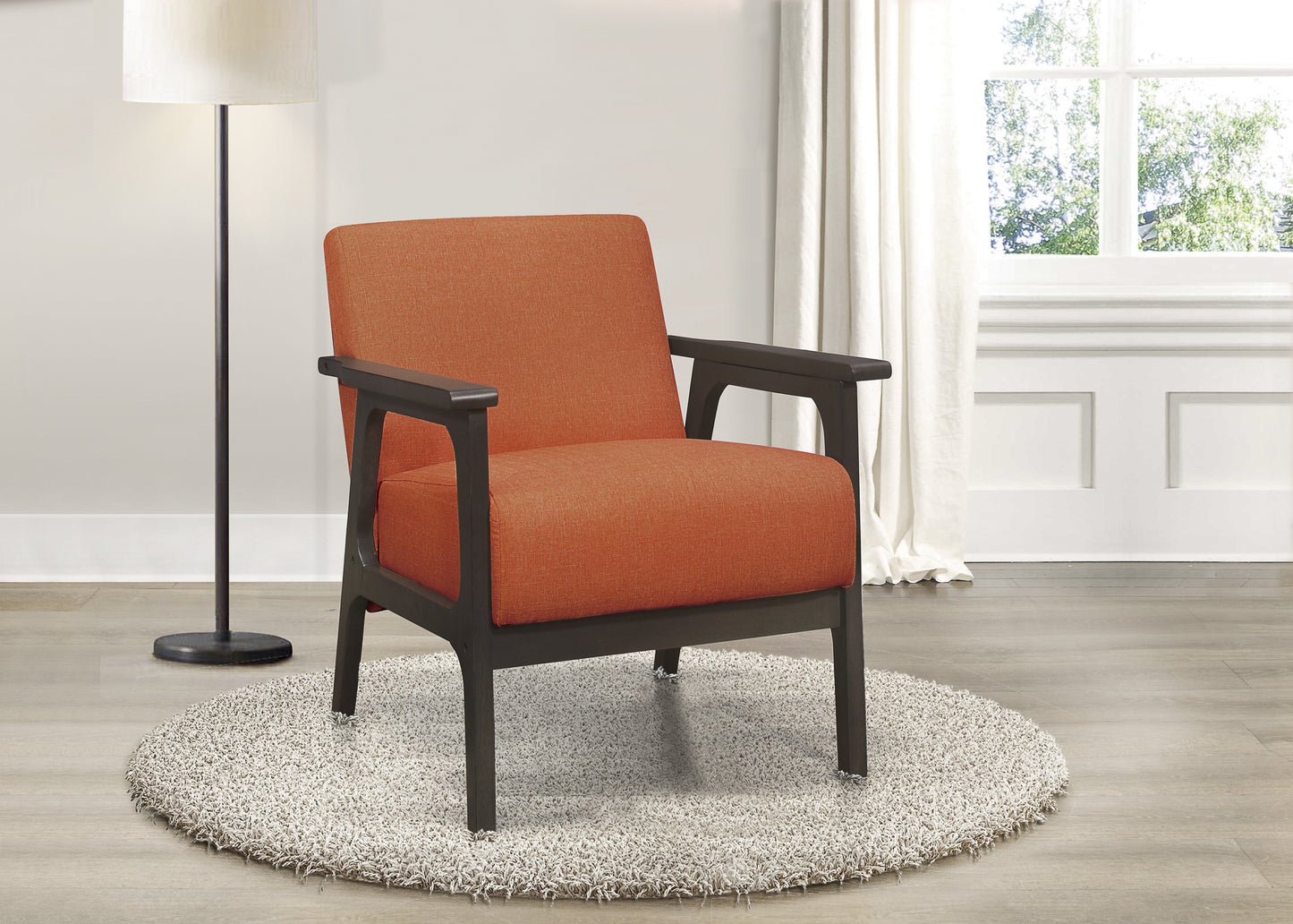 Homelegance Ocala Accent Chair in Textured Orange Fabric with Antique Gray Finish 1103RN-1