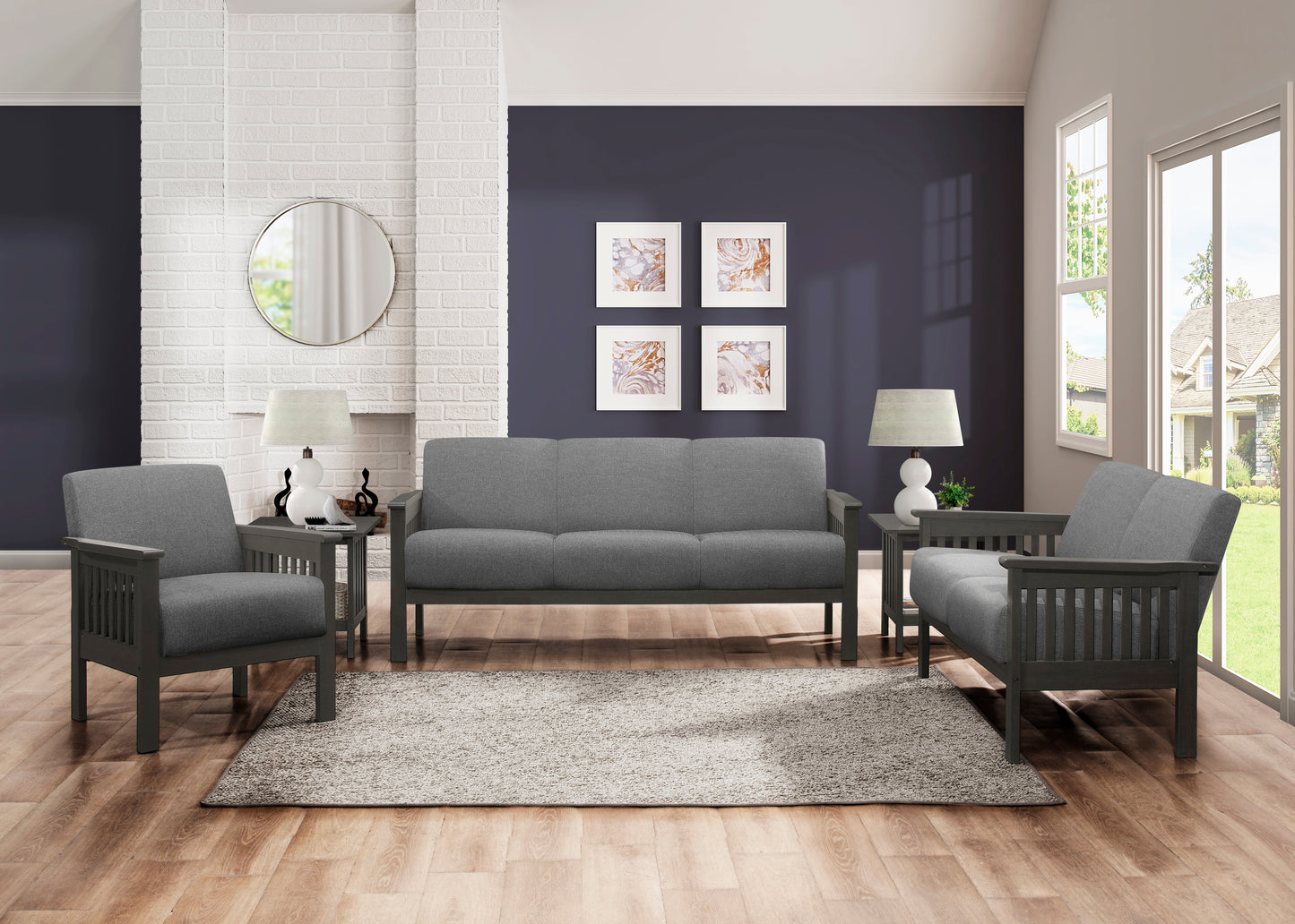 Homelegance Lewiston Accent Chair in Textured Gray Fabric with Antique Gray Finish 1104GY-1