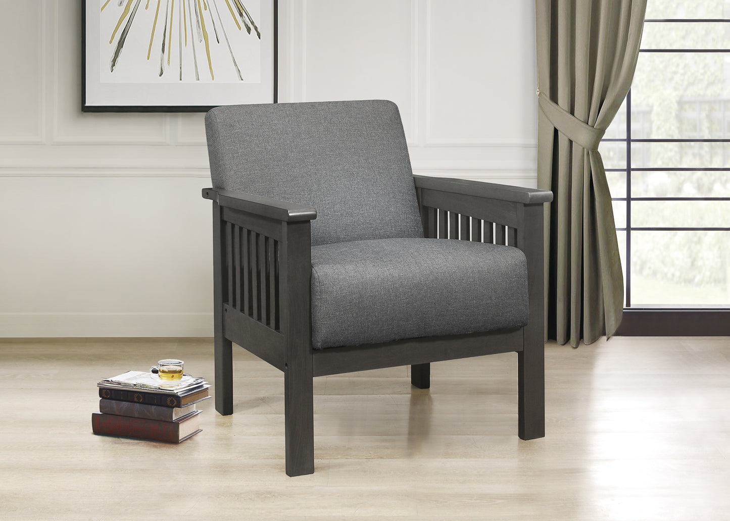 Homelegance Lewiston Accent Chair in Textured Gray Fabric with Antique Gray Finish 1104GY-1