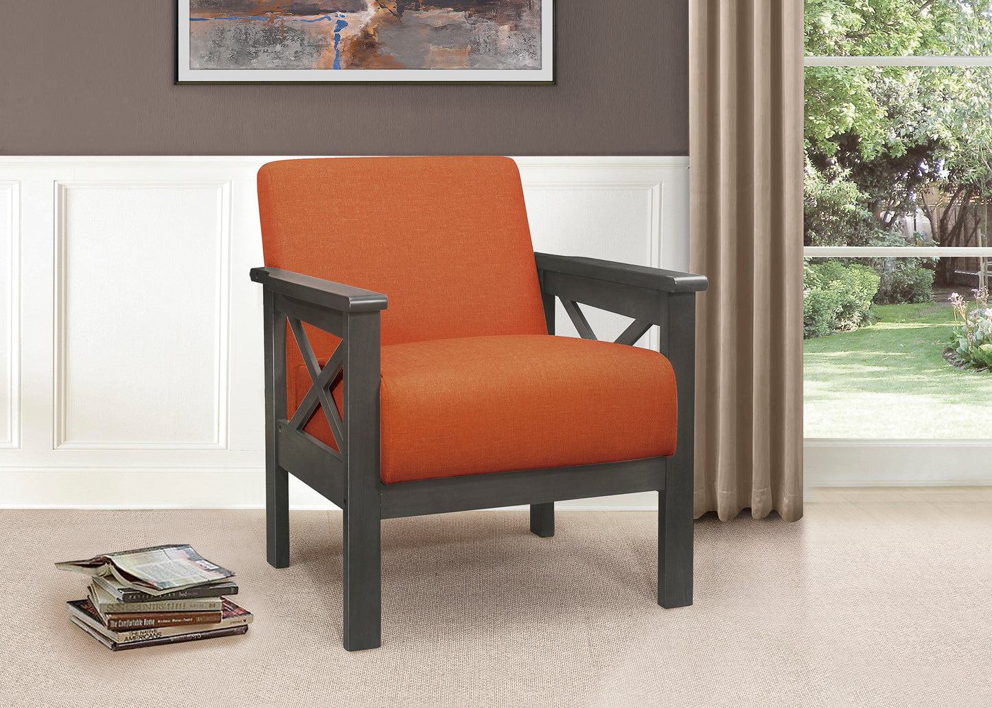 Homelegance Herriman Accent Chair in Textured Orange Fabric with Antique Gray Finish 1105RN-1