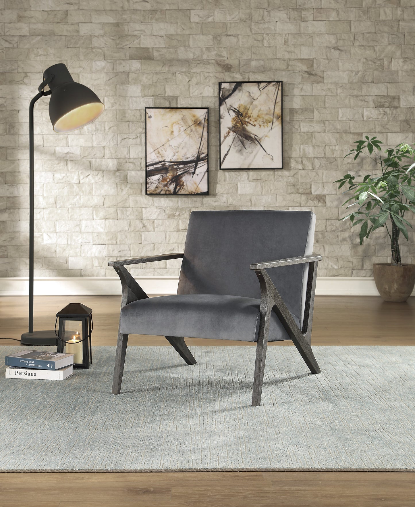 Homelegance Coriana Accent Chair in Antique Gray Velvet 1111GY-1