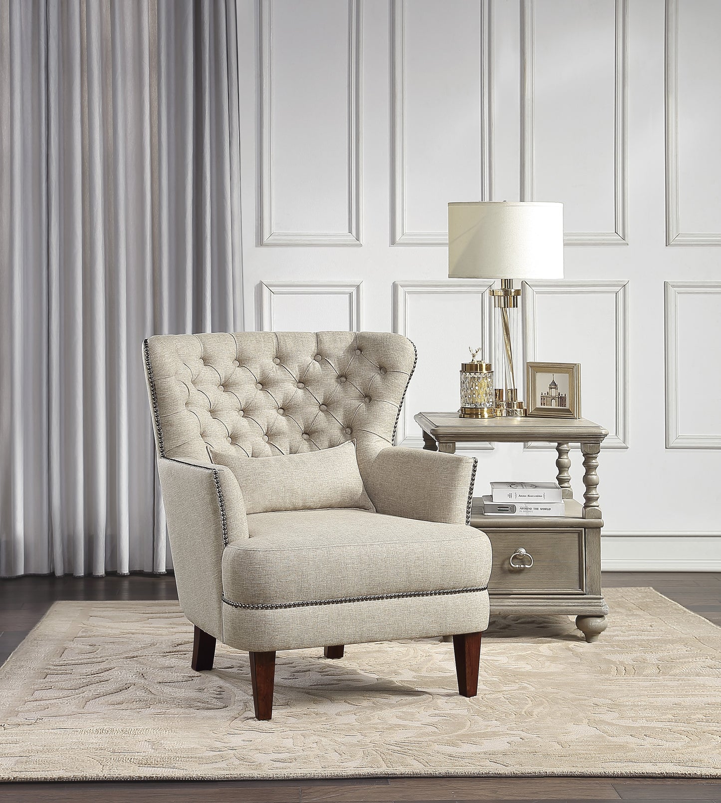 Homelegance Marriana Accent Chair Beige Textured Fabric with Button Tufting 1112-1